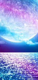 Fantasy wallpaper with a moonlit ocean and vibrant colors.