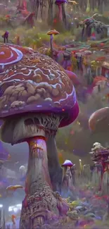 Vibrant fantasy mushroom landscape wallpaper with colorful details.