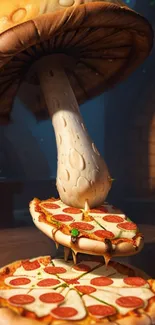 Fantasy mushroom pizza wallpaper art