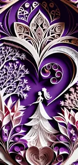 Fantasy papercut art with vibrant purple hues featuring nature motifs.