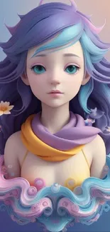 Fantasy pastel girl with flowing hair.