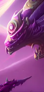 Fantasy purple dragon in a cosmic scene with glowing pink tones.