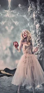 Fantasy princess in gothic scene with mystical background.