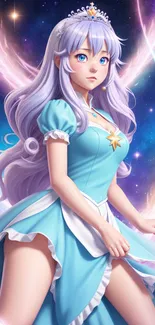 Fantasy princess in a starry background with a blue gown.