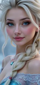 Fantasy princess with blue eyes and blonde hair.