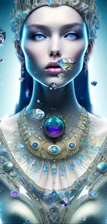 Fantasy queen with jewels in digital art design wallpaper.