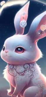 Charming rabbit with celestial designs under a night sky.