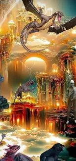 Epic fantasy realm with dragons and mystical scenery in vibrant colors.