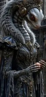 Majestic reptilian queen in ornate attire