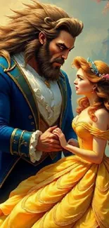 Fantasy romantic art with a couple holding hands.