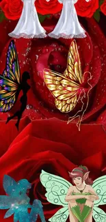 Fantasy fairies with red roses and wedding dresses wallpaper.