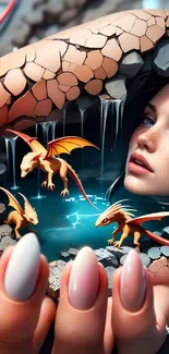 Fantasy scene with dragons and water