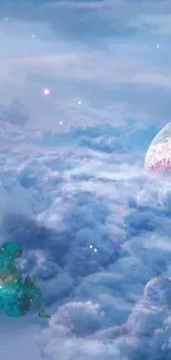 Fantasy sky wallpaper with clouds and a fairy.