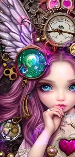 Steampunk-themed fantasy angel with vibrant colors and gears in artwork.