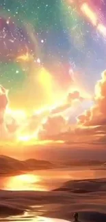 Colorful fantasy sunset sky wallpaper with clouds.