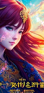 Fantasy female portrait with sunset background