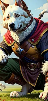 Fantasy warrior dog with castle background mobile wallpaper.