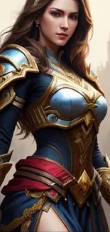 Fantasy warrior woman in intricate armor, heroic pose.