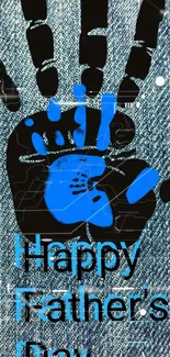 Father's Day handprint on denim background.