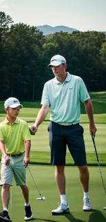 Father and son enjoying a sunny golf day