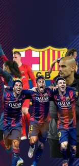 FC Barcelona wallpaper with iconic players and team emblem.