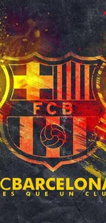 FC Barcelona wallpaper with vibrant crest design in yellow, red, and black.