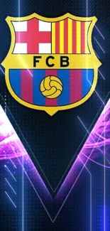 FC Barcelona logo with vibrant purple and blue design.