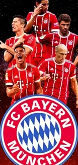 FC Bayern München mobile wallpaper featuring top players in red uniforms.