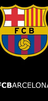 FC Barcelona emblem on black wallpaper.