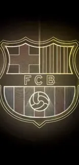 Glowing FCB crest on black background.