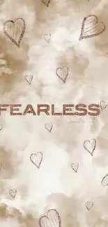 Fearless sepia heart cloud mobile wallpaper.