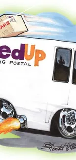 Cartoon delivery van with flames and packages, featuring 'FedUp' text.