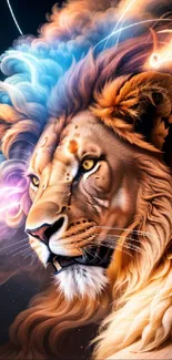 Majestic lion fantasy art wallpaper with vibrant colors and intricate details.