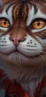 Close-up of a realistic cat portrait with brown and white fur.