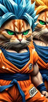 Cats in anime style with colorful costumes and dynamic expressions