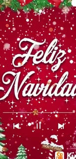 Feliz Navidad wallpaper with snowflakes and Christmas decorations.