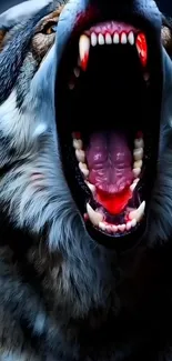 Fierce wolf howling in moonlight with open mouth
