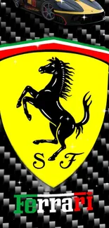 Ferrari logo with carbon fiber background wallpaper.