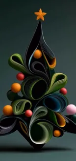 Abstract Christmas tree with colorful decorations.