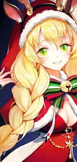 Anime girl in festive Santa outfit with bright colors.