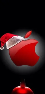 Red Apple logo with Santa hat on dark background.