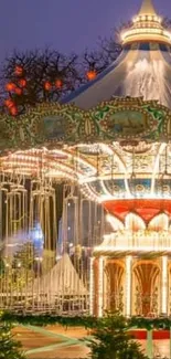 Festive carousel in a vibrant Christmas market scene.