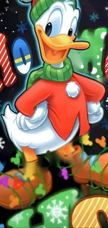 Colorful festive cartoon duck mobile wallpaper.