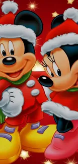 Holiday-themed cartoon characters in festive attire on a vibrant red background.