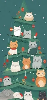 Cute cats sitting in a Christmas tree.