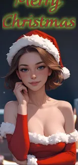 Anime girl in Santa outfit with Merry Christmas text.