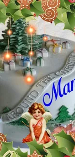 Christmas cake with ornaments and cherub.