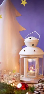 Festive Christmas lantern with decorations.