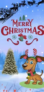 Festive mobile wallpaper featuring a cartoon dog and Christmas elements.