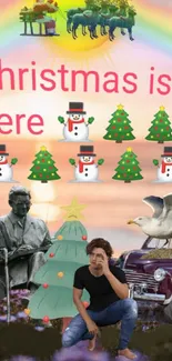 Vibrant Christmas collage featuring festive snowmen, trees, and decorations.